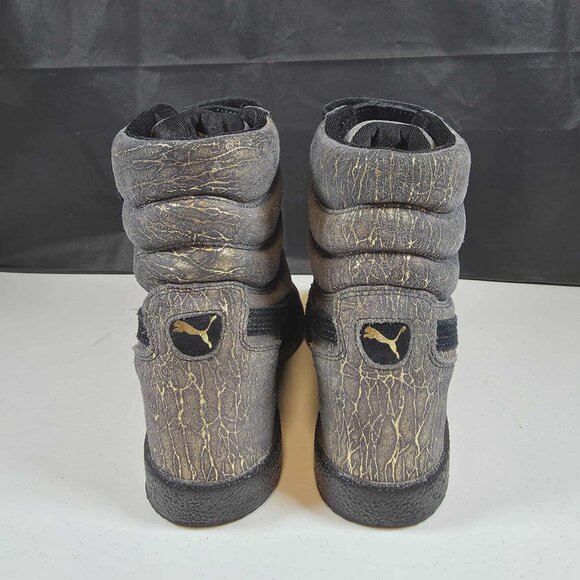 PUMA SKY WEDGE HIGH TOP SNEAKERS SHOES GOLD GRAY IRIDESCENT WOMENS SIZE 7 - Picture 6 of 7